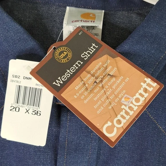 Carhartt Vintage Western Denim Pearl Snap Shirt Size 20x36 🇺🇸(3XL-4XL) - Picture 3 of 11